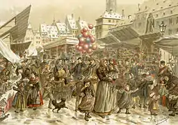 Foire de Noël, sur la place Kléber, en 1859,Émile Schweitzer, 1894