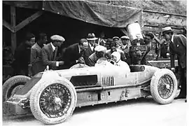 Emilio Materassi au GP d'Italie 1928, sur Talbot Darracq 700 (peu avant son décès en course).