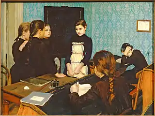 La nouvelle à l'école (1892), huile sur toile (galerie Tretiakov).