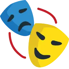 Dessins de deux masques basiques, l'un jaune et l'autre bleu.