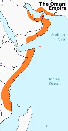 Carte de l'empire colonial du sultanat d'Oman vers le milieu du XIXe siècle