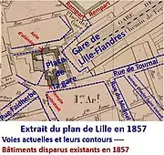 Emplacement de la future place de la Gare sur plan de 1857