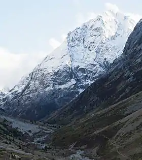 Vue de l'Encoula depuis la Bérarde, dans le parc national des Écrins.