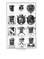 Planche de blasons du XVIIIe siècle dans l’Encyclopédie : les armes de la maison d'Orléans sont représentées deux fois (troisième et dixième blason) avec un lambel tardif, ne touchant plus les bords et aux pendants trapézoïdaux.