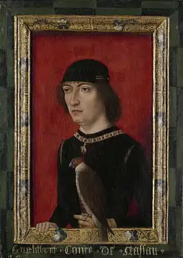 Portrait en buste d'un homme de trois-quart face, portant les cheveux sur la nuque, un bonnet, un gilet et tenant un oiseau de proie sur la main gauche.