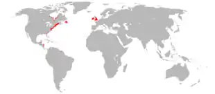 mappemonde avec en rouge les colonies anglaises au début du siècle