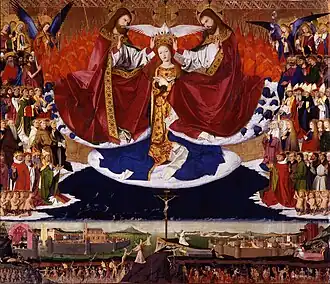 Le couronnement de la Vierge d'Enguerrand Quarton. Le mont Ventoux est figuré sur la partie basse du tableau.