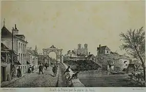 Entrée de Reims par la Porte de Vesle, milieu XIXe, dessin Maquart.