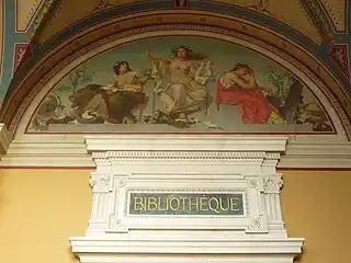 Entrée salle de la bibliothèque, fresque de Diodore Rahoult.
