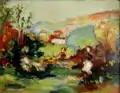 Entraygues, Paysage à l’arbre jaune, 1942, huile sur carton, 17,3 × 22,2 cm, musée d’Art et d'Histoire du judaïsme, Paris.