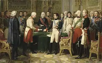 L'entrevue d'Erfurt, 27 septembre - 14 octobre 1808 : Napoléon Ier recevant le baron Vincent, diplomate autrichien et envoyé de l'empereur d'Autriche, 1838, Versailles