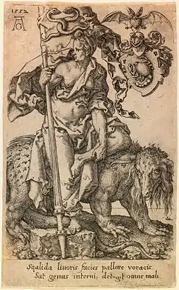Heinrich Aldegrever, L'envie, 1552, burin, Bartsch 125.
