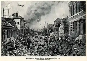 Gravure allemande: combat dans la Grande-Rue à Épehy.