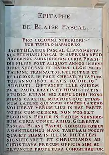 Épitaphe de Blaise Pascal.