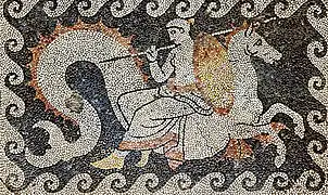 Thétis sur un hippocampe, mosaïque d'Érétrie, IVe siècle av. J.-C.