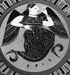 Éris, coupe à lèvres attique à figures noires, VIe siècle av. J.-C., Altes Museum