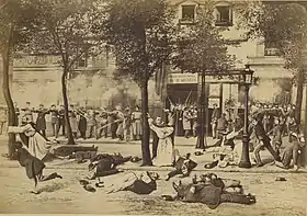 Photomontage de l'exécution des dominicains d'Arcueil, route d'Italie (25 mai 1871).