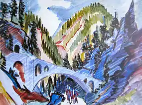 Pont dans le Landwassertal, 1919, Aquarelle sur Papier, 36,5 × 49,5 cm.