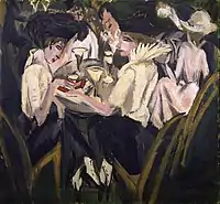 Ernst Ludwig Kirchner : Dans le jardin du café (en allemand : Im Cafégarten, 1914).