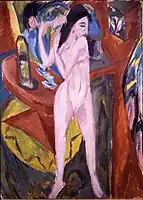 Ernst Ludwig Kirchner: Nue, se coiffant (en allemand : Sich kämmender Akt, 1913).