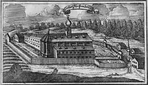 L'abbaye en 1687, gravure de Kraus, atlas d'Ertl