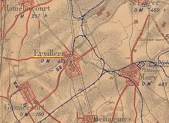 La carte des régions dévastées en 1919 montre que le village est complètement détruit.