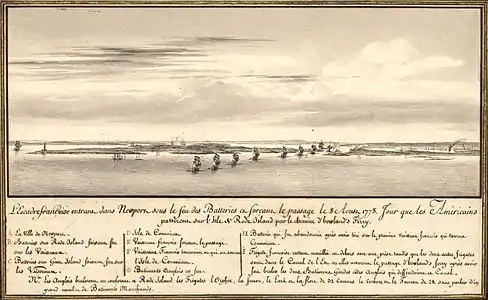 L’escadre française entrant dans la baie de Newport le 8 août 1778 après avoir traversé l'Atlantique.