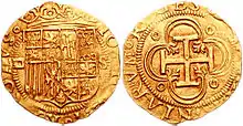 Escudo d'or ioana et karolvs (1504-1555) avec croix à fleur quadrilobée.