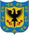 Armoiries du Nouveau Royaume de Grenade et de la Vice-royauté de Nouvelle-Grenade (1550 – 1819). Elles furent dévolues initialement à la ville de Bogota qui les conserva comme symbole.