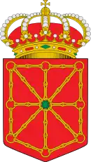 Blason de la Navarre actuel. Dessin officiel de 1910 adopté de nouveau en 1981 par le Parlement de Navarre, modifié en 1985.(depuis 1981)