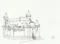 Croquis représentant une reconstitution du château de Machecoul.