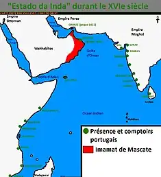 Empire colonial portugais durant le XVIe siècle par rapport à l'Imamat de Mascate