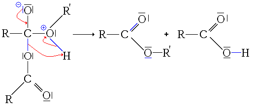 2e étape de l'estérification d'un anhydride d'acide : départ de RCOOH