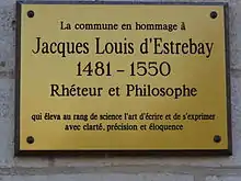 Plaquette Jacques-Louis d'Estrebay.
