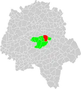 Vue d'une carte indiquant l'emplacement d'une commune dans son département.