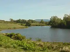 Paysage de prés avec le ballon de Servance en arrière-plan.