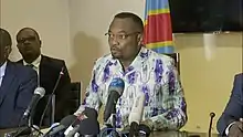 Conférence de presse du ministre de la Santé, Eteni Longondo, le 10 mars 2020, pour annoncer l'identification d'un premier cas de COVID-19 en RDC.