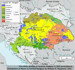 Groupes ethno-linguistiques du royaume de Hongrie en 1910.