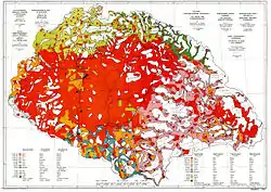 La « carte rouge » de Pál Teleki (1920) représente la répartition ethnique des Magyars dans la plaine danubienne, par un rendu graphique qui les avantage.
