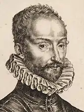 portrait d'Étienne Jodelle en buste de trois quarts, avec vêtement cintré et fraise