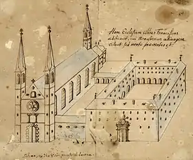 L'abbaye d'Ettenheimmünster, vers 1683, avant la reconstruction baroque