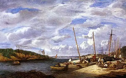 Douarnenez. Bateaux de pêche à  quaiEugène Boudin, 1855Collection privée, Vente 2014