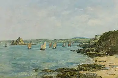 Rivage de Douarnenez,  Bateaux de pêche dans la baieEugène Boudin, 1897