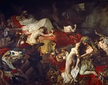 La Mort de Sardanapale, huile sur toile, 390 × 490 cm, musée du Louvre (1827).