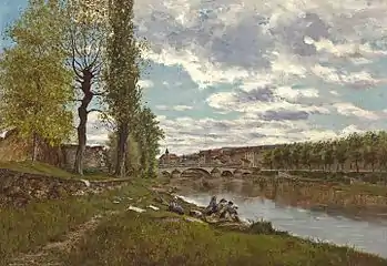 Eugène Galien-Laloue : Lavandières au bord du Loing.