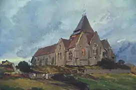 Eugène Isabey : Église de Varengeville (Musée du Louvre) [détail]