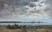 Eugene Boudin, Brest la rade, recolte du varech (1873)