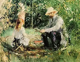 Attribué à Berthe Morisot, Eugène Manet et sa fille dans le jardin (1883), collection particulière.