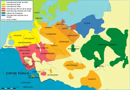 Répartition des peuples germaniques au Ier siècle ap. J.-C..