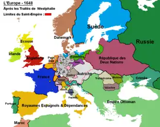 Carte représentant l'Europe après la paix de Westphalie